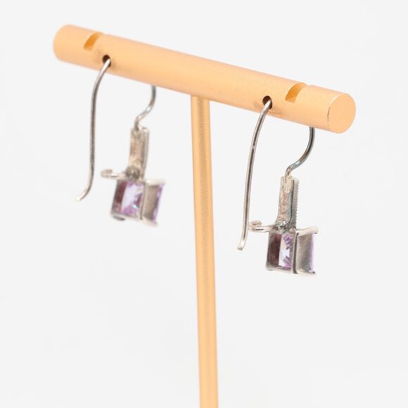 Vintage Sterling Silver Marcasite CZ Fish Hook Earrings - Picture 3 of 5